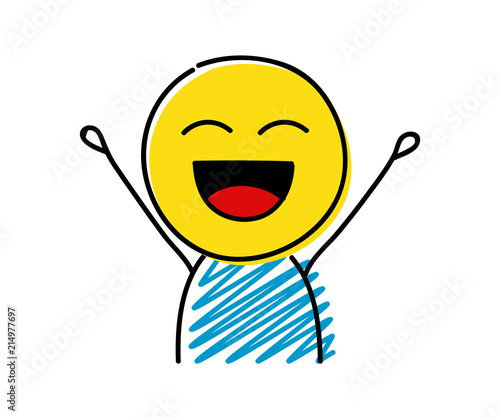 Stickman with happy emoji. Vector.