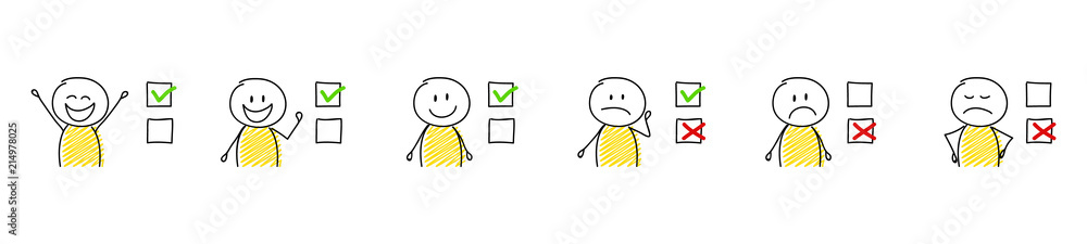 Collection of stickmen with checkmarks. Vector.
