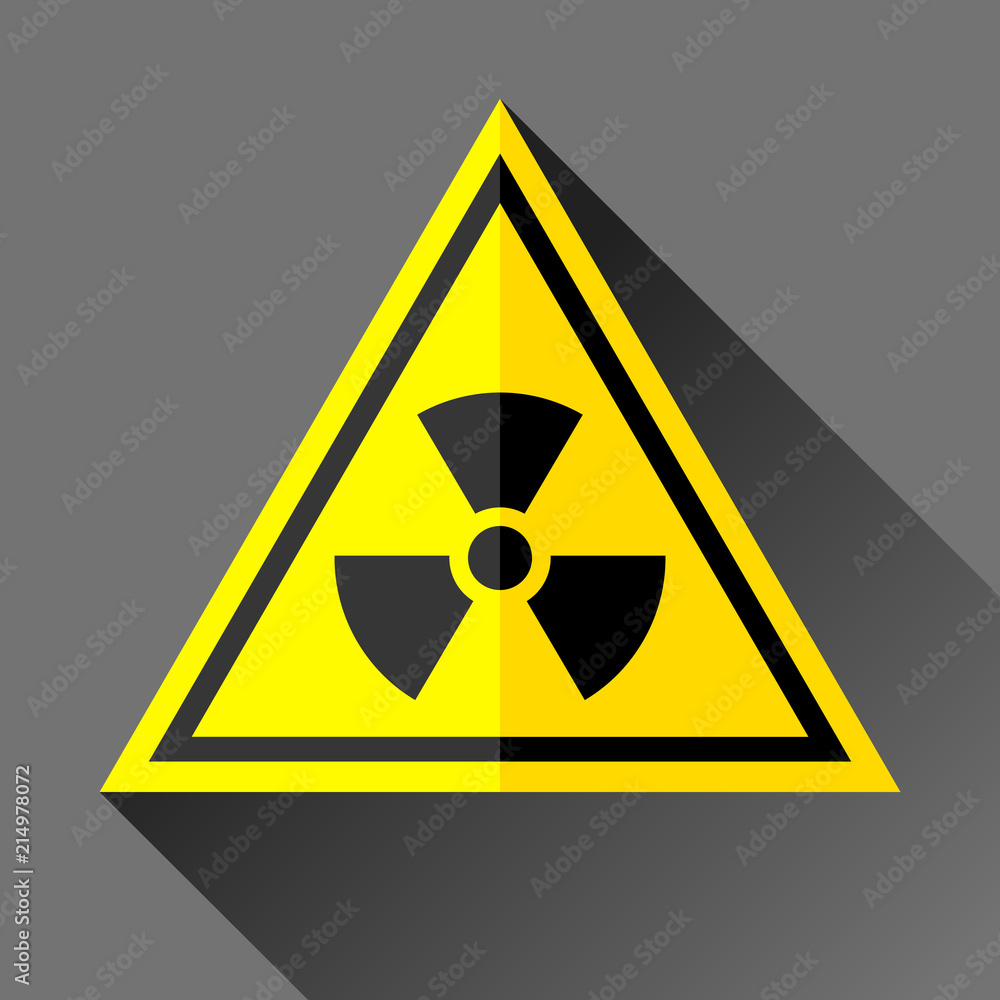 Radiation sign icon in flat style on gray background, toxic emblem in yellow triangle, vector design illustration for you project Radiation sign icon in flat style on gray background, toxic emblem in yellow triangle, vector design illustration for you project