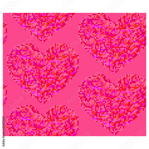 pixel red heart seamless pattern