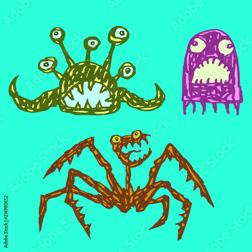 Monsters emoticons set. Vector illustration.