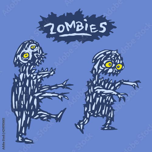 Funny cartoon cool zombies. Vector illustration.