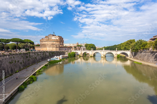 Saint Angel Castle and bridge over the Tiber river in Rome