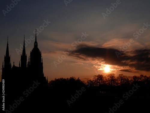 Sunrise with silhouette of a church