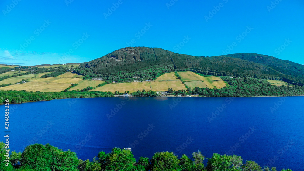 Loch Ness in the Scottish Highlands - the most famous lake in Scotland - aerial view