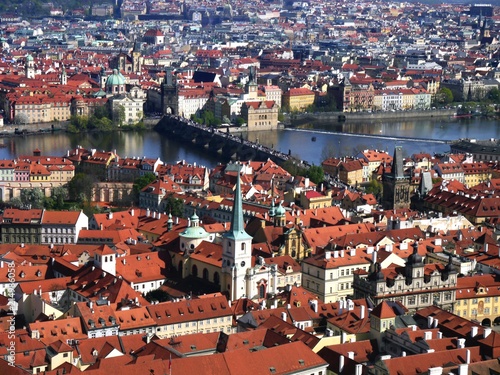 Aerial View of Charles Bridge and Prague, Czech Republic