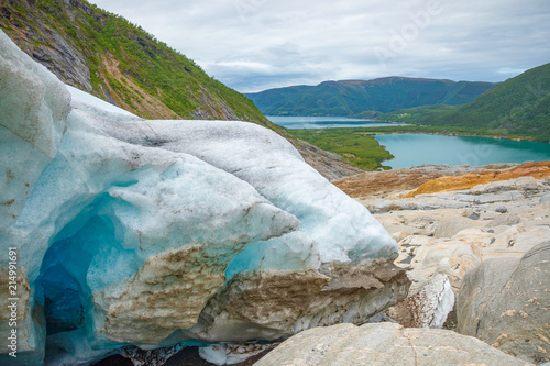 Part of blue Svartisen Glacier in Norway photo