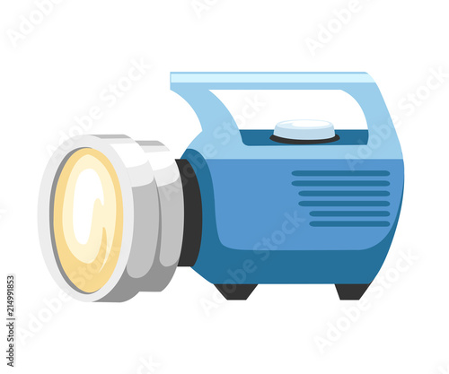 Big blue flashlight. Tourist or special flashlight with handle. Flat vector illustration isolated on white background