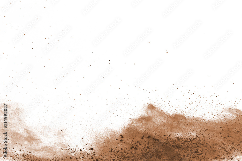 Brown powder explosion isolated on white background. Brown powder explosion isolated on white background.