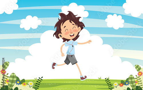 Vector Illustration Of Kid Running
