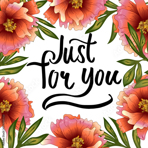 Peony frame flowers in a vector style. Frame border ornament square. Vector flower for background, texture, wrapper pattern, frame or border.