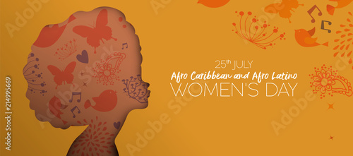 Afro Caribbean and Latino women day cutout banner