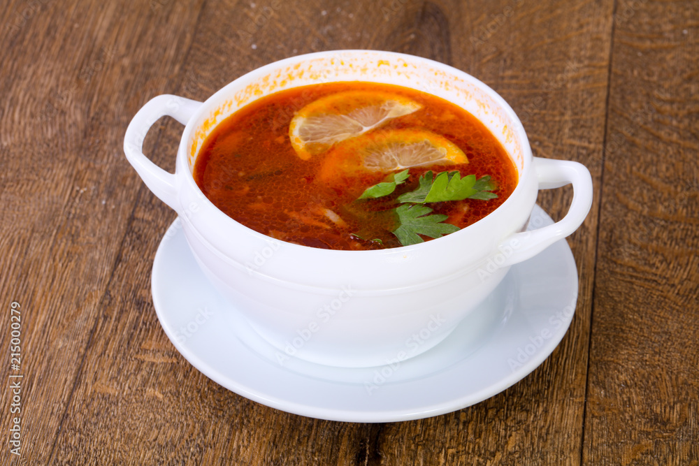 Solyanka soup with lemon Solyanka soup with lemon