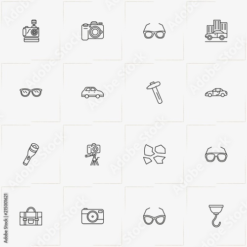 Archeology line icon set with bag, hammer and archeology
