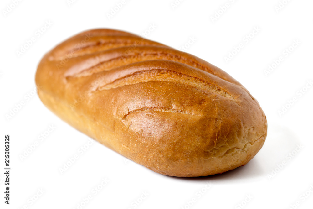 A loaf of white bread from wheat isolated on a white background A loaf of white bread from wheat isolated on a white background