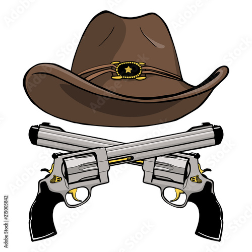 Cowboy hat with a pair of crossed guns photo