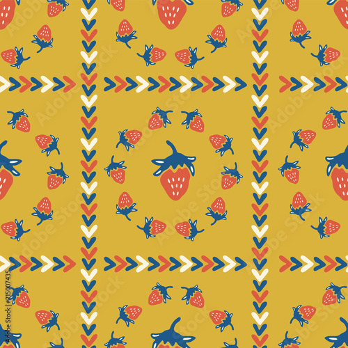 Red Strawberries Wreath Vector Food Pattern Seamless, Hand Drawn Illustration for Fruit Stores, Healthy Jam Jelly Label Recipes, Quilt Gift Wrap & Kitchen Decor, Food Blogging, Retro Fashion Prints