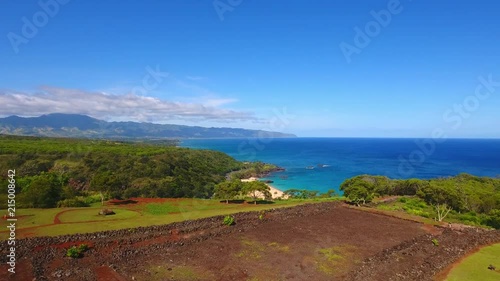 Pu'u O Mahuka Heiau and Waimea Bay north shore Oahu Hawaii photo