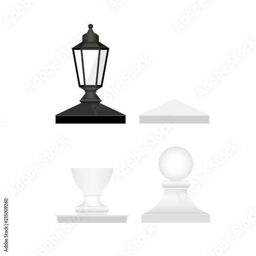 Street Lamp and Fence Posts Tops. Vector Design Elements Set for You Design