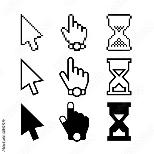Cursors Icons. Mouse Arrow, Hand and Hourglass. Vector Design Elements Set for You Design