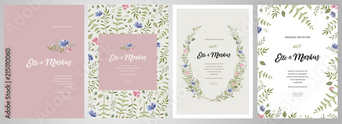 Design greeting card \ wedding invitations, floral frames for your vintage posters and backgrounds with elements of meadow flowers, leaves 