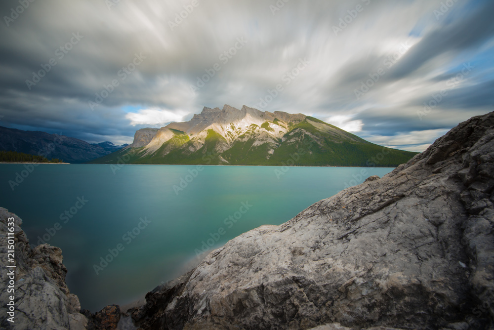 Minnewanka Lake in Banff National Park , Canada with long exposure shot