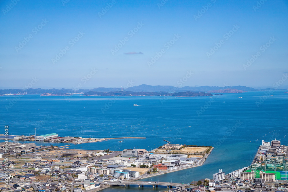 Landscape of the Seto Inland Sea(islands,river mouth and city),Takamatsu,Kagawa,Shikoku,Japan