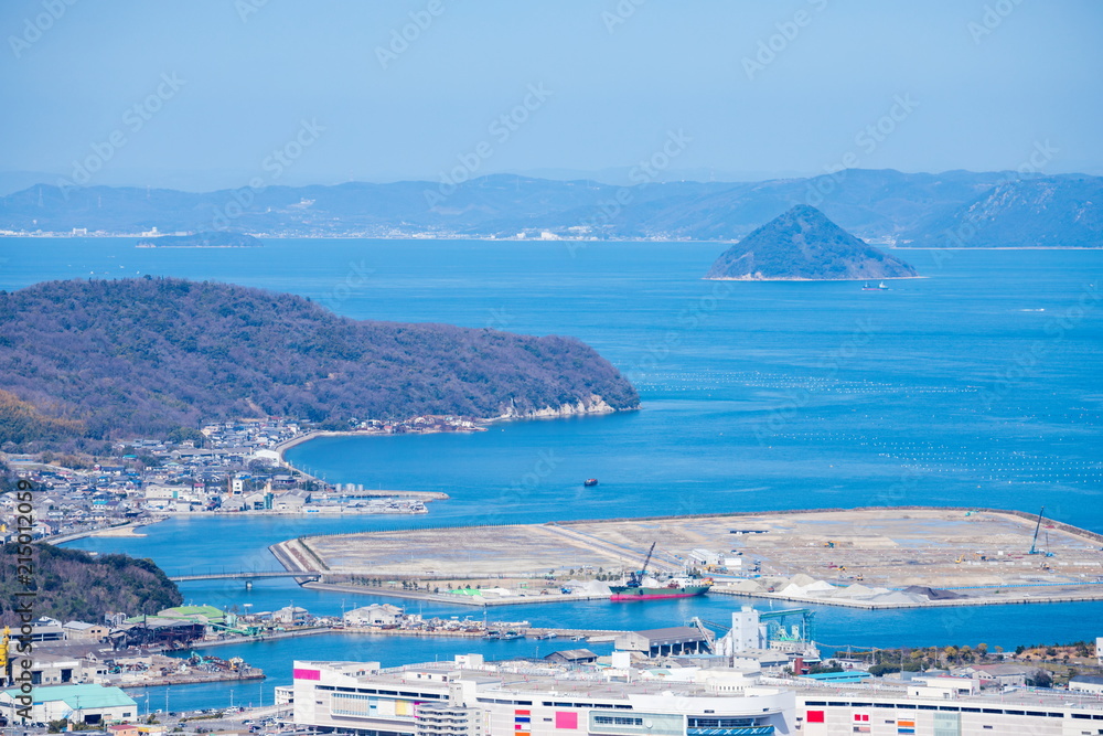 Landscape of the Seto Inland Sea(islands,factory site and city),Takamatsu,Kagawa,Shikoku,Japan