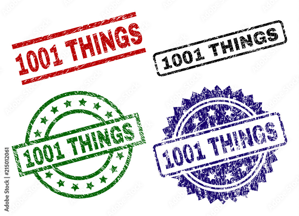 1001 THINGS seal imprints with distress texture. Black, green,red,blue vector rubber prints of 1001 THINGS tag with scratched texture. Rubber seals with circle, rectangle, medallion shapes. 1001 THINGS seal imprints with distress texture. Black, green,red,blue vector rubber prints of 1001 THINGS tag with scratched texture. Rubber seals with circle, rectangle, medallion shapes.