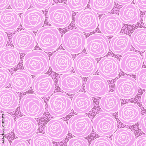 Floral seamless pattern. Outline stylized roses. Abstract background with pink flowers.