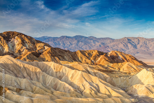 Beautiful Golden Morning Light at Zabriskie Point  Death Valley