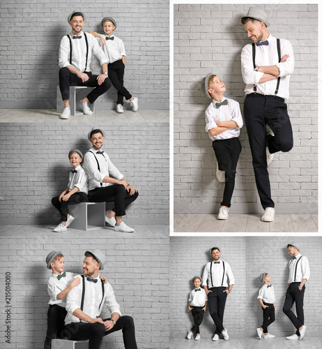 Set with stylish son and fa...