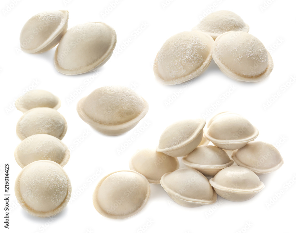 Set of raw dumplings on white background Set of raw dumplings on white background