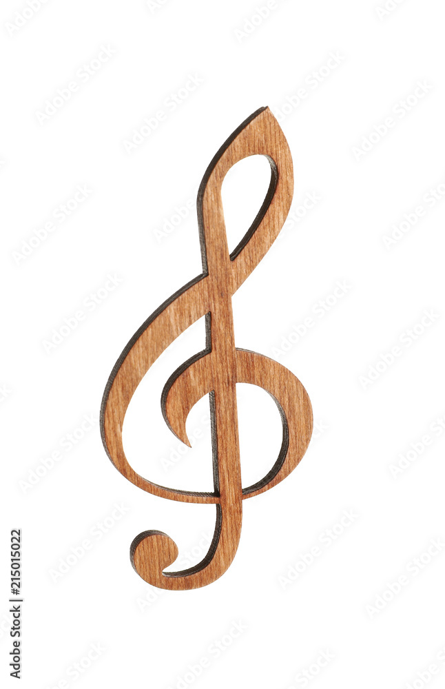 Fototapeta premium Wooden treble clef on white background. Christmas music concept