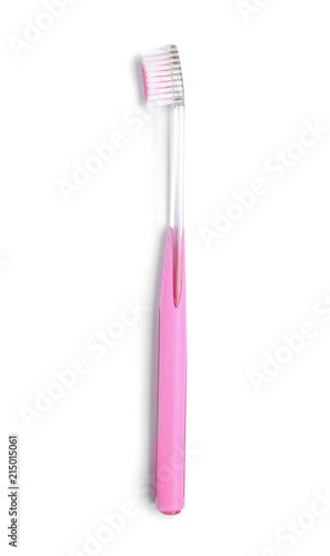 Color toothbrush on white background. Dental care