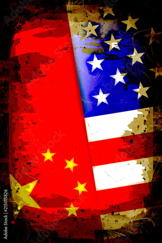 Mixed USA and China flag for background, illustration