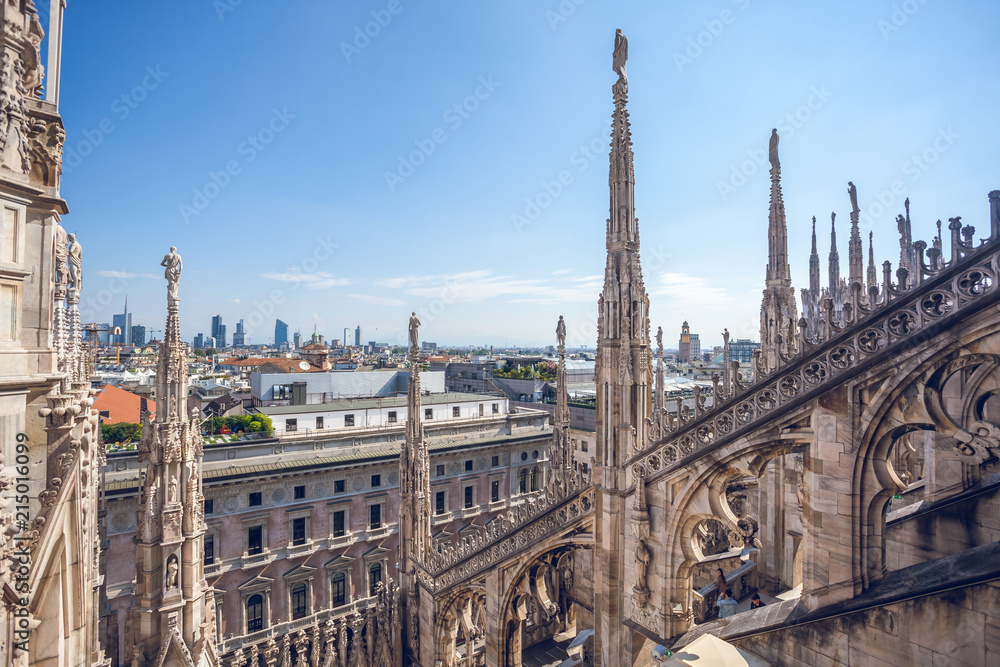 View from the terrace Milan Cathedral (Duomo). Milan, Italy