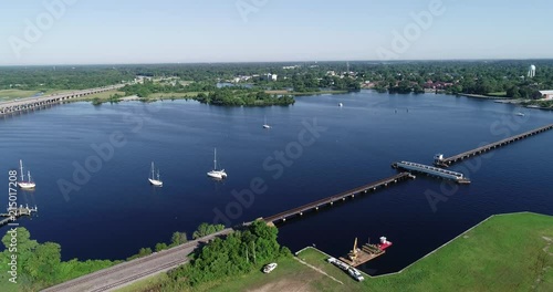 Aerial view of boasts at sail. photo