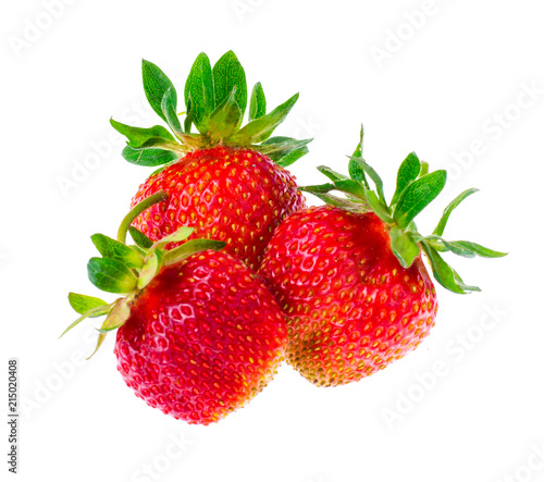 Ripe red strawberry berries on white background
