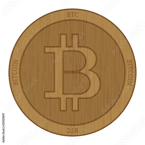 Wooden Bitcoin (BTC) coin.