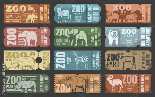 Zoo park tickets with african and forest animals photo