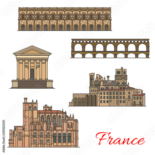 French travel landmarks with buildings and bridges