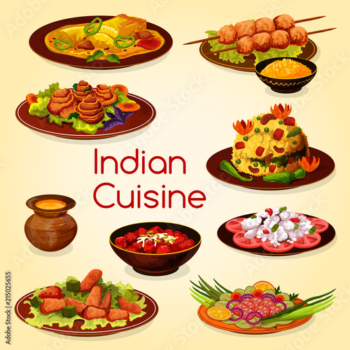 Indian cuisine with meat and vegetable dishes