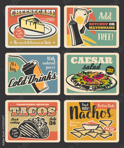 Fast food restaurant retro cards design