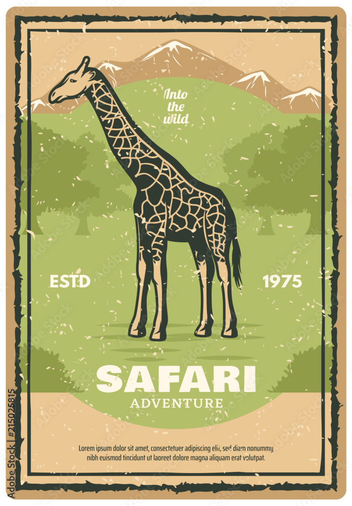 Ταπετσαρία African safari retro banner with giraffe animal