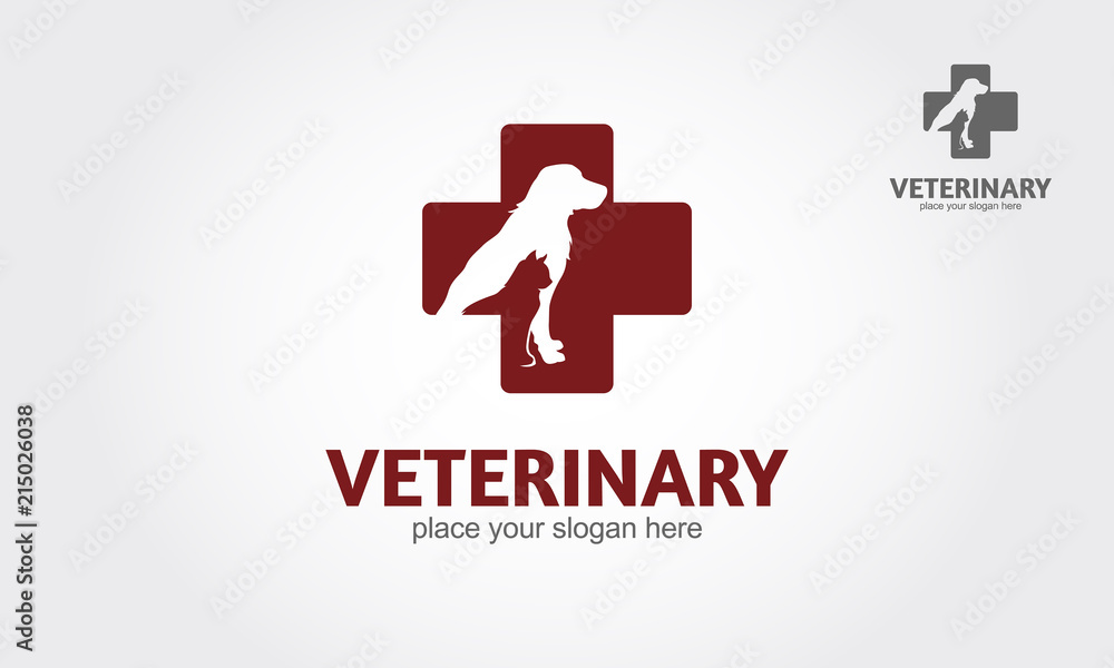 Veterinary Vector Logo Template. Isolated red veterinary cross and pets on white background. Veterinary Vector Logo Template. Isolated red veterinary cross and pets on white background.