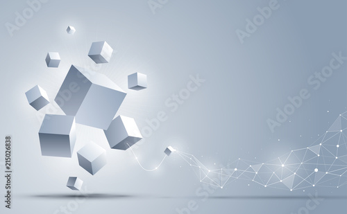 Abstract 3d cubes background. Abstract background connection with geometric cubes. Science and technology. Big data and Internet connection. Vector illustration.
