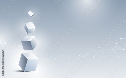 Abstract 3d cubes background. A connection of geometric cubes from big to small. Science and technology. Big data and Internet connection. Vector illustration.