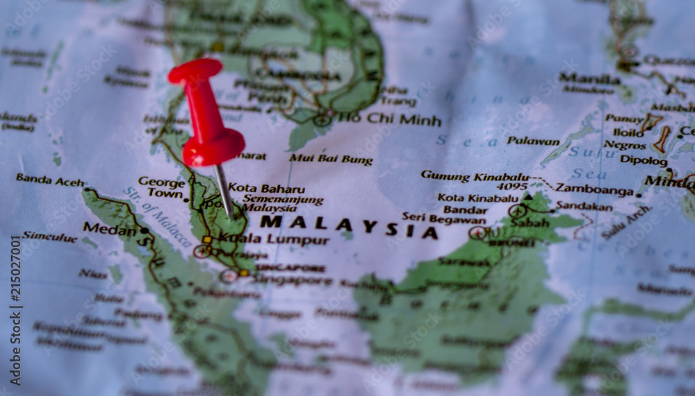 World Map Showing Malaysia Close Up The County Of Malaysia On World Map,Pushpin Marking Of Malaysia Map  Stock Photo | Adobe Stock