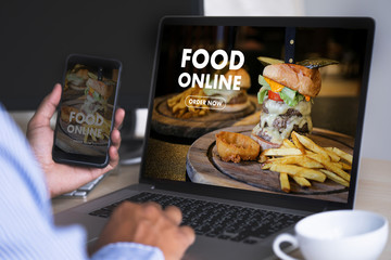 Close up woman ordering food online  by internet  Concept order food